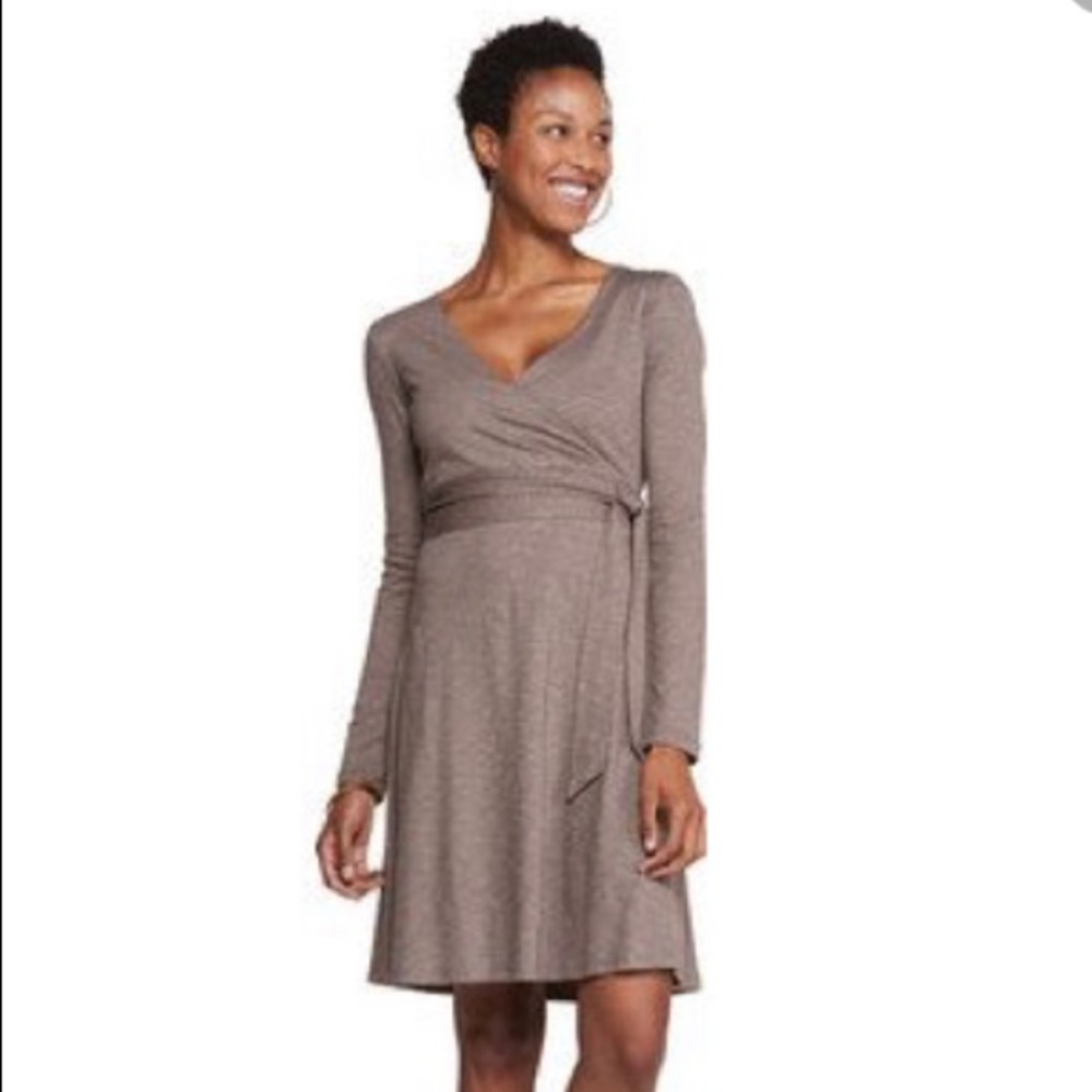 Toad&Co Cue wrap dress long sleeve organic cotton Tencel NEW falcon taupe XS